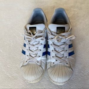 *Sold* White and Blue Adidas Superstar Shoes